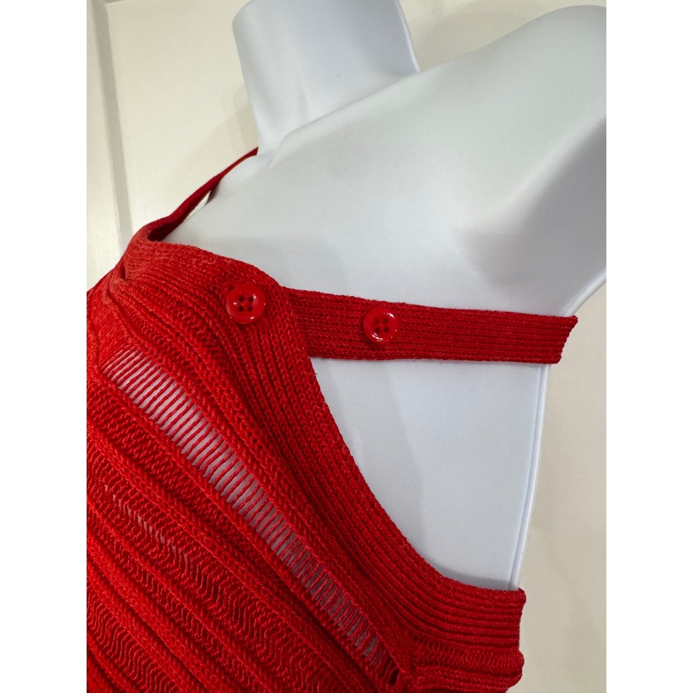 Anthropologie Red One Shoulder Open Knit Asymmetrical Ruched Top Small - Picture 5 of 6